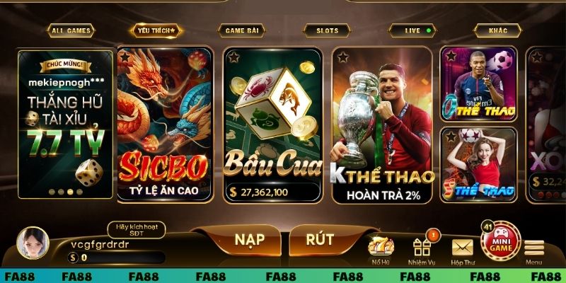 FA88 không chỉ cung cấp game bài mà còn mở rộng đến thể thao và casino trực tuyến, đặc biệt là cho thị trường châu Á. 
